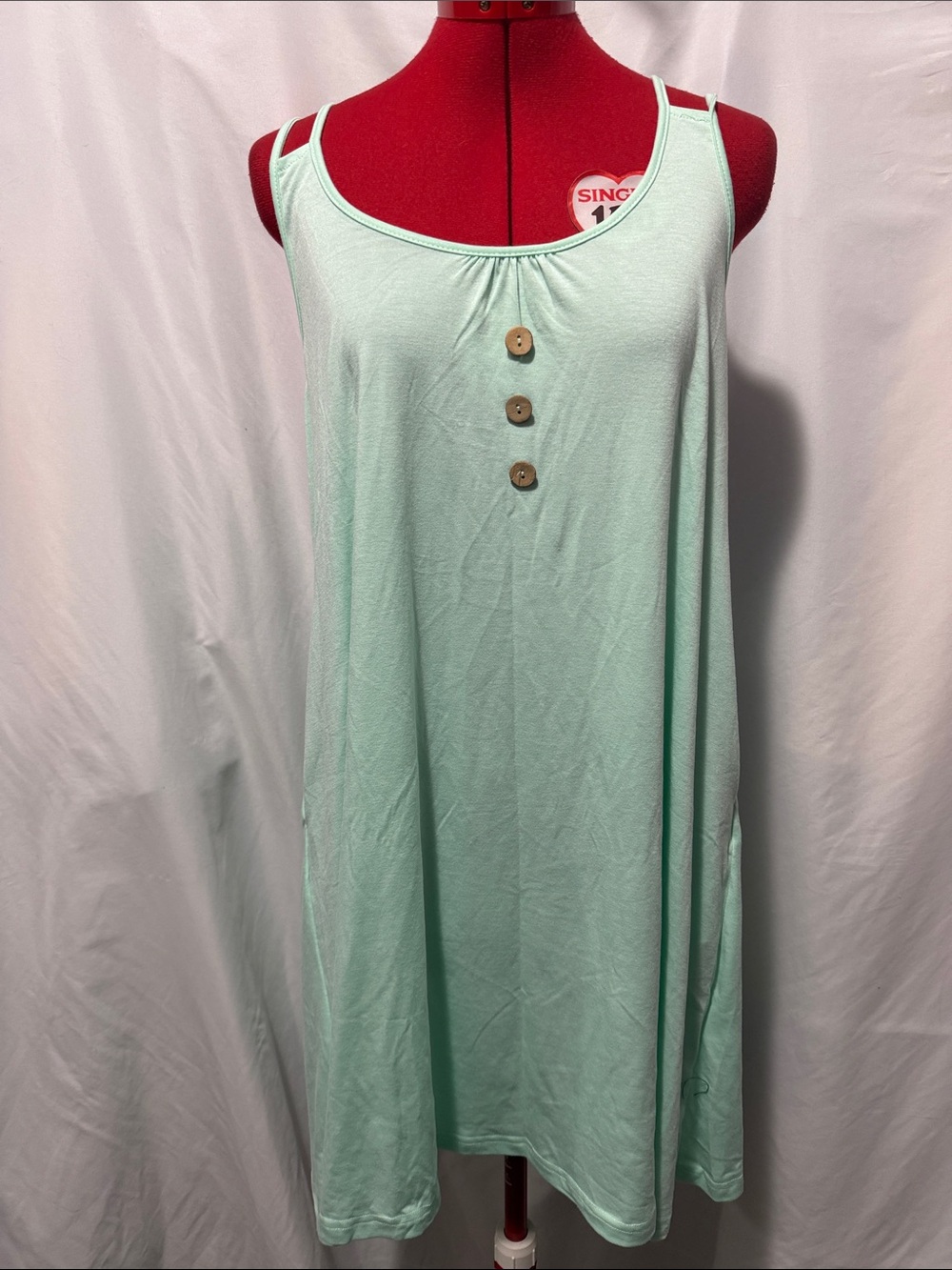 Mint Green Double-Strap Tank Top with Button Detail
